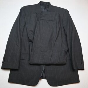 Paulo Solari 44L 36x32 Gray Windowpane 100% Wool Mens Jacket Pants Suit